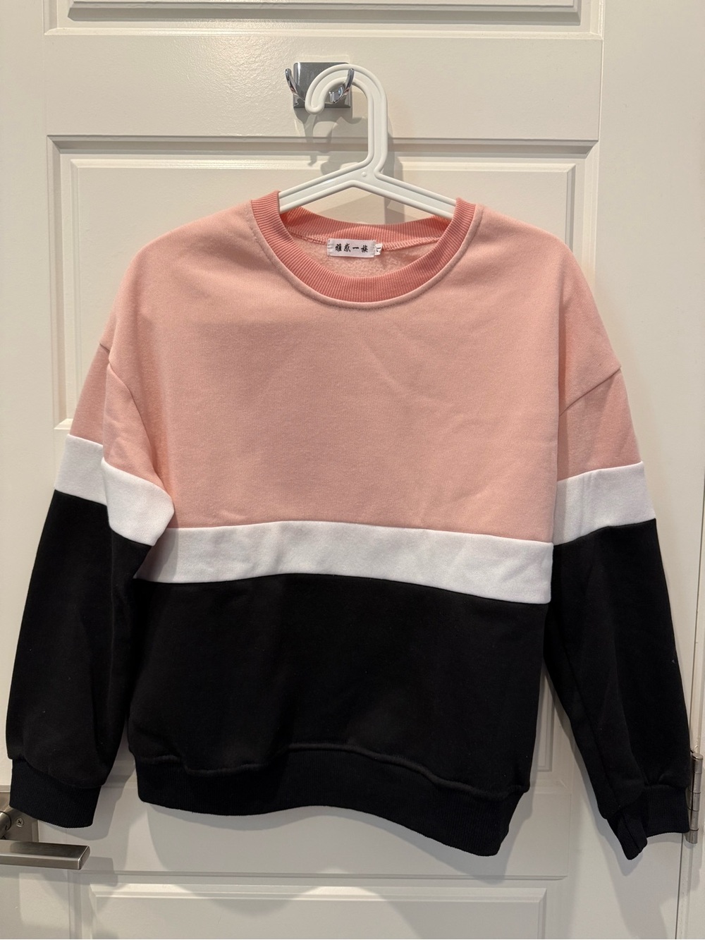 2/$10 Colorblock Crewneck Sweater in Pink, White & Black